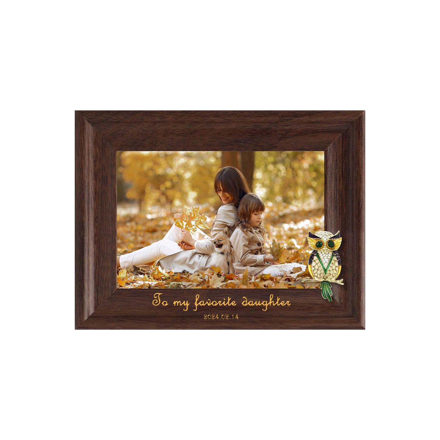 Photo Frame Decoration Dotride Custom Picture Frame, Wood Photo Frame with Custom Wooden Carving, Can be engraved with any text you want, suitable for Suitable for Various Themes, Owl Brown
