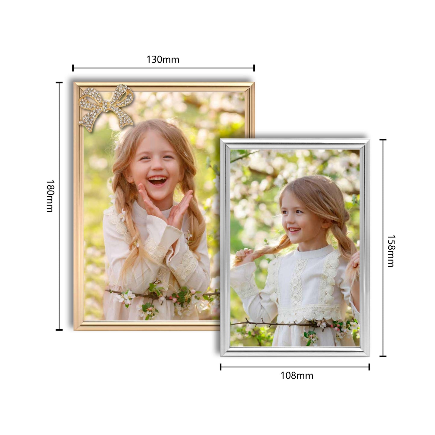 Bow Picture Frame Photo Frame Embellished Gift for Wall and Tabletop Display (5x7 Golden, and 4x6, Silver)