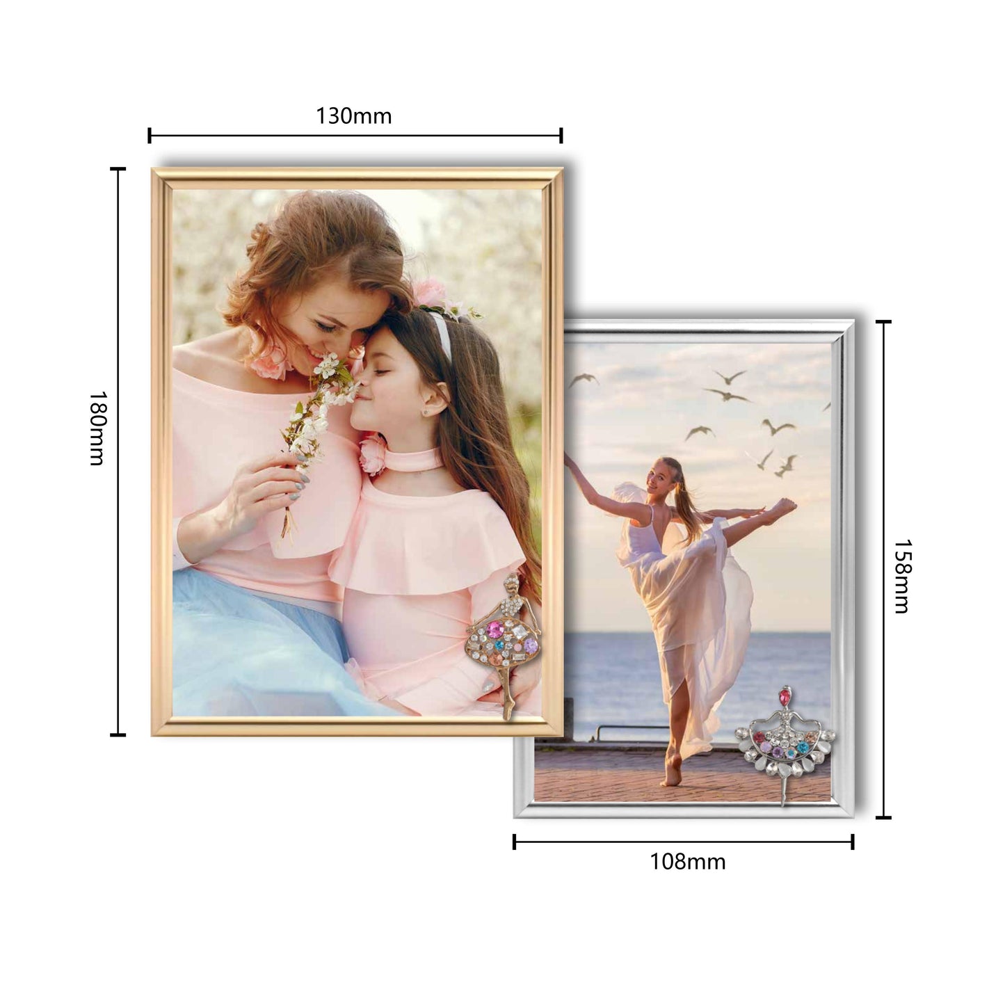 Dancing Girl Picture Frame Photo Frame Embellished Gift for Wall and Tabletop Display (5x7 Golden, and 4x6, Silver)