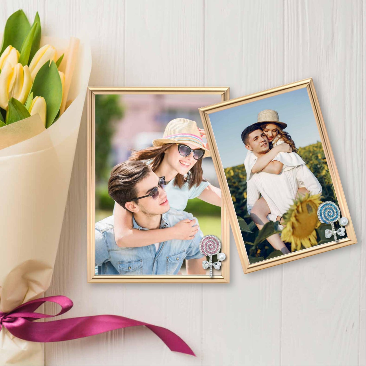 Lollipop Picture Frame Photo Frame Embellished Gift for Wall and Tabletop Display (5x7 Golden, and 4x6, Golden)