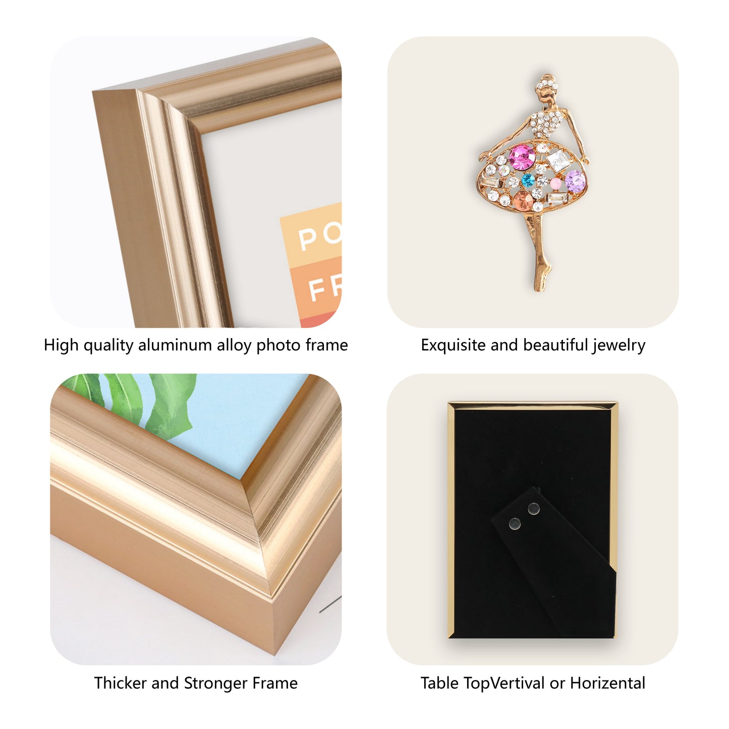 Women's Day Decorative Photo Frames Mother's Day Decorative Photo Frames Dotride 5x7 & 4x6 Picture Frames with Decorations 2 Pack, Metal Photo Frame with Detachable Dancing Girl Ornaments for Wall and Tabletop Display