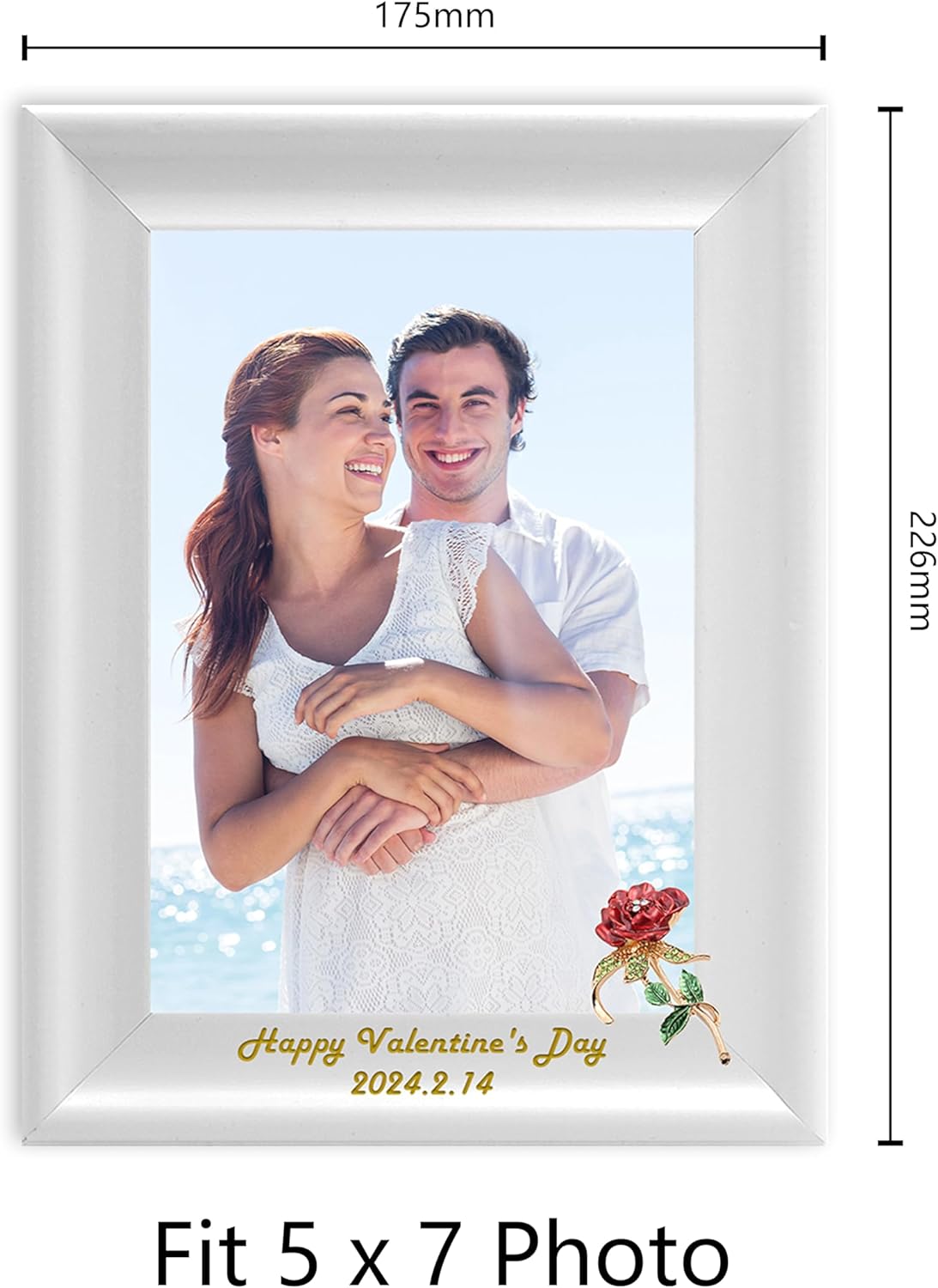 Wall Photo Frame Decoration Dotride Custom Picture Frame with a Flower Decoration, Wood Photo Frame with Custom Wooden Carving, Can be engraved with any text you want, suitable for Valentine's Day, Red Rose