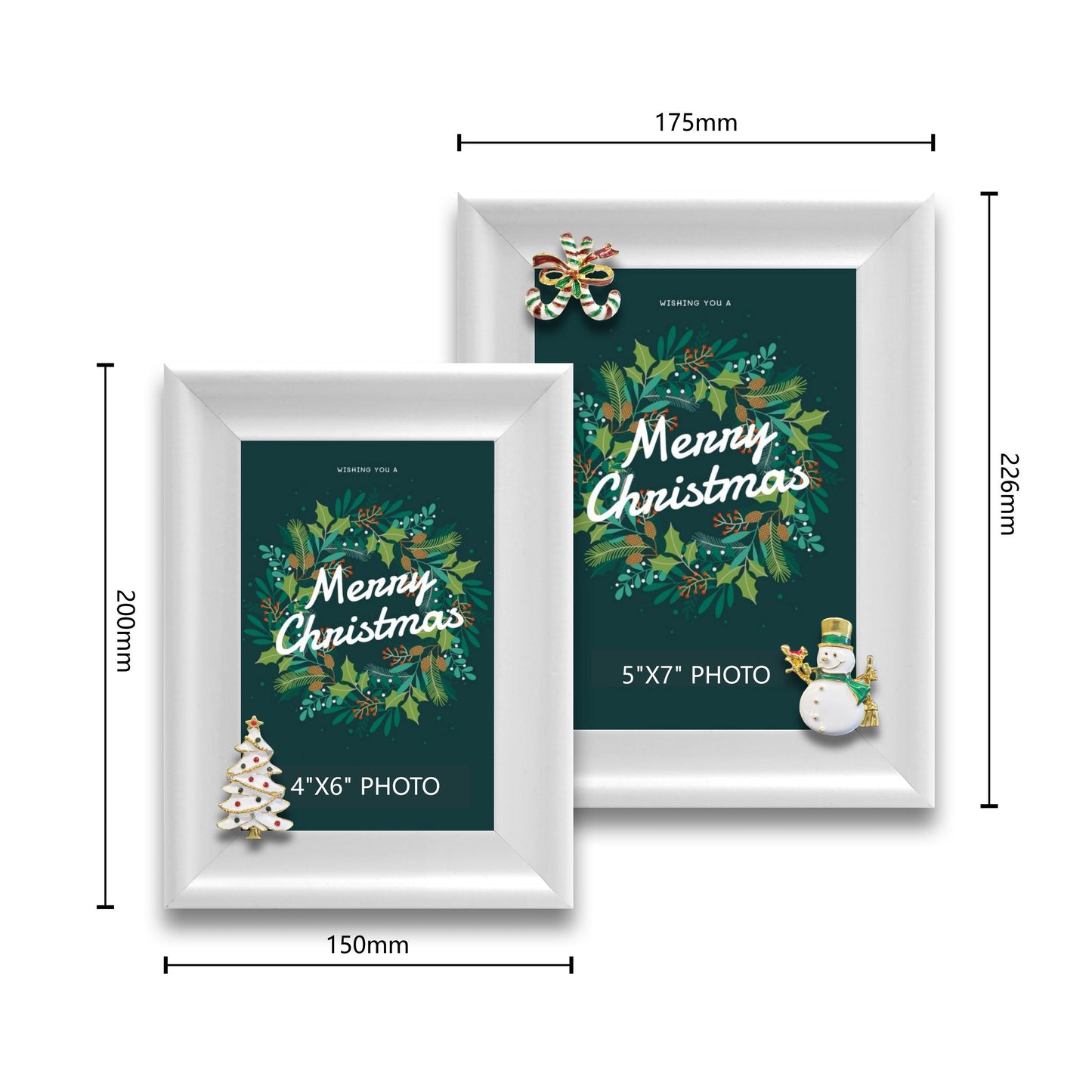 Christmas Picture Frame Photo Frame Embellished Gift for Wall and Tabletop Display (5x7 and 4x6, White)