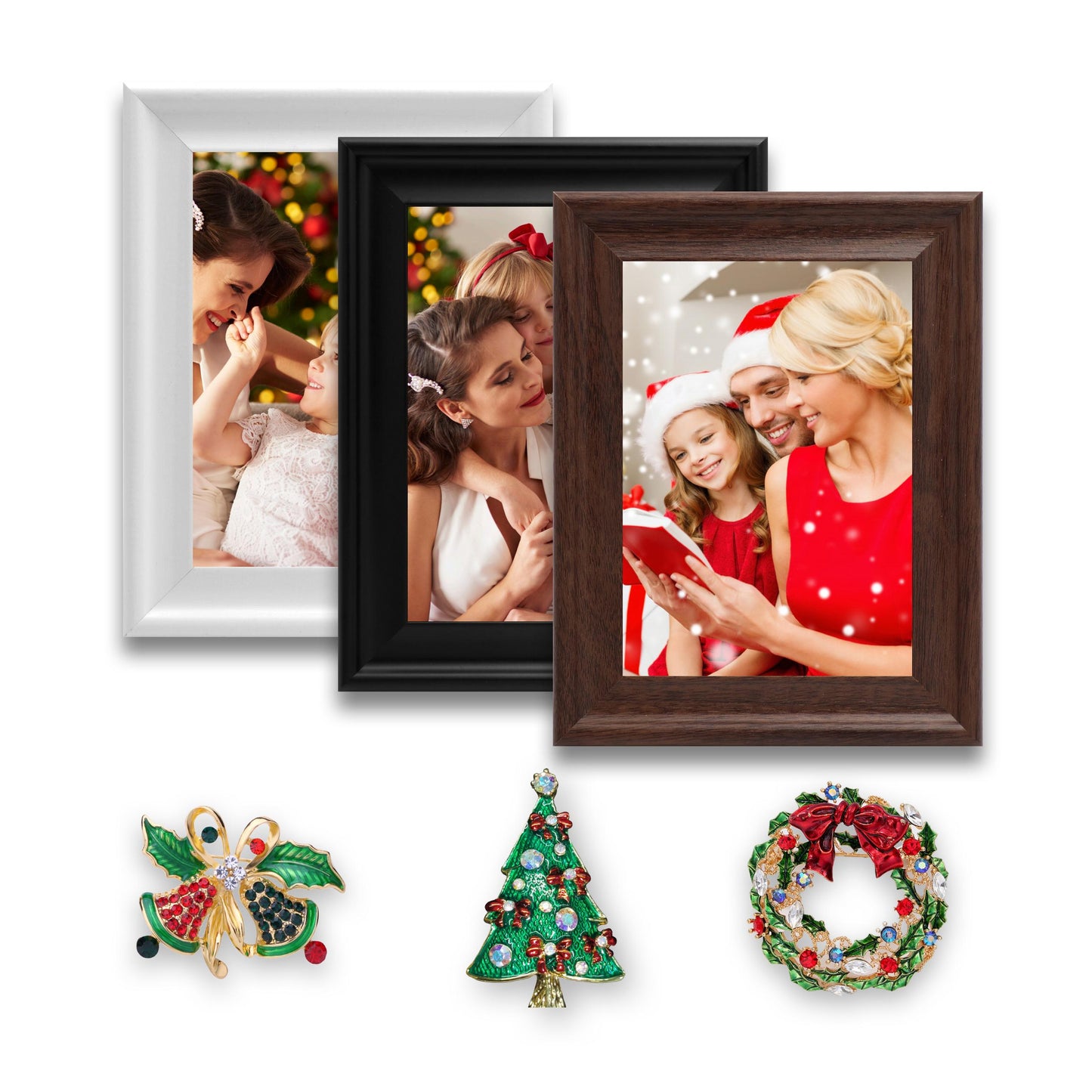 Christmas Picture Frame Photo Frame Embellished Gift for Wall and Tabletop Display (5x7, 5x7 and 5x7, Black, White and Brown)