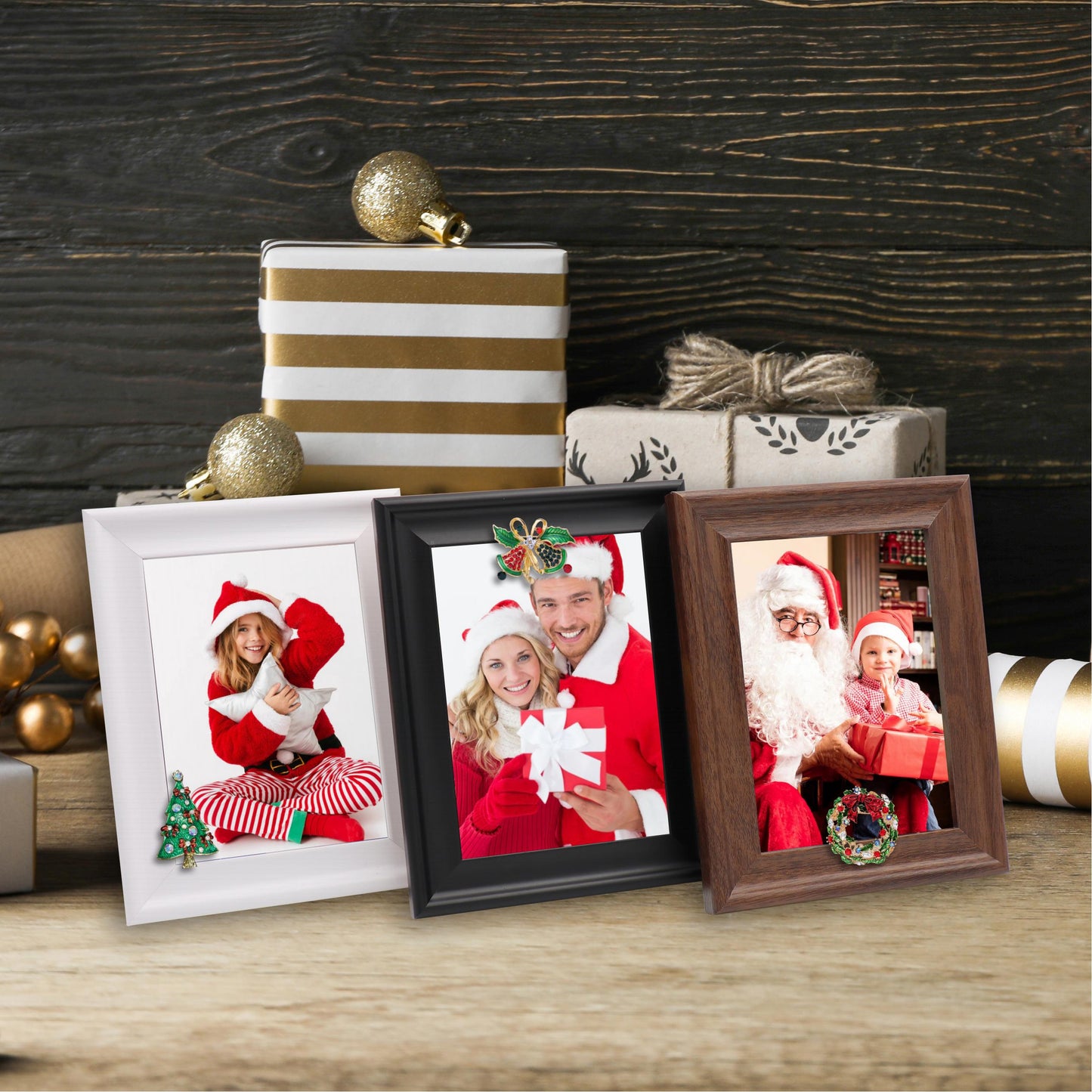 Christmas Picture Frame Photo Frame Embellished Gift for Wall and Tabletop Display (5x7, 5x7 and 5x7, Black, White and Brown)