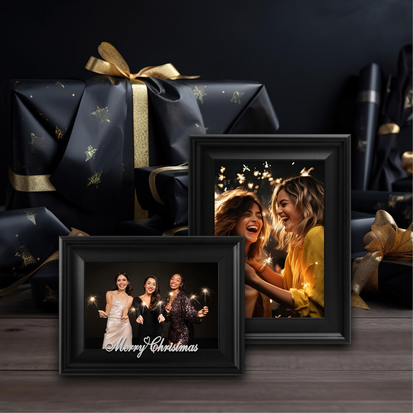 Christmas Picture Frame Photo Frame Embellished Gift for Wall and Tabletop Display (5x7 and 4x6, Black)