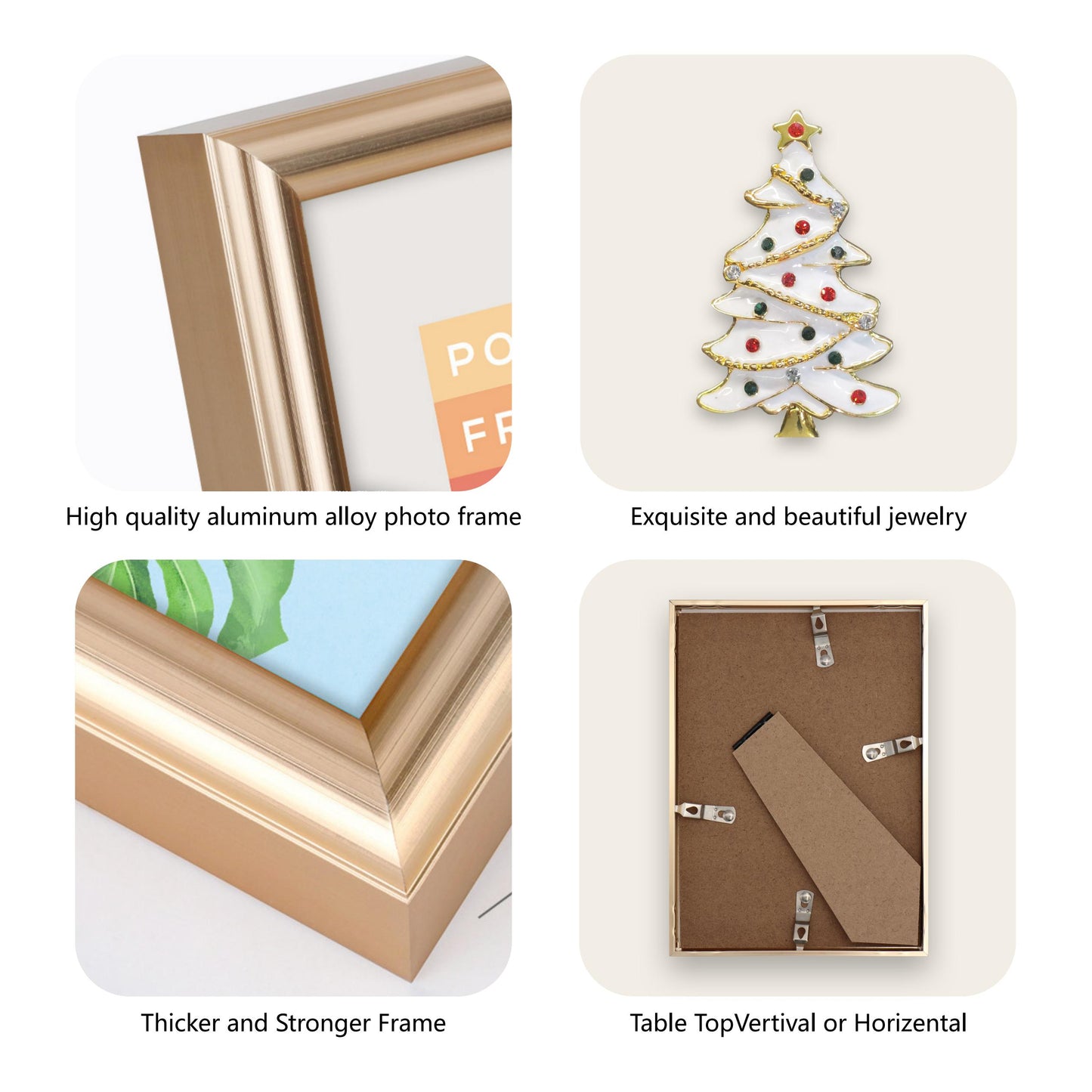 Christmas Picture Frame Photo Frame Embellished Gift for Wall and Tabletop Display (5x7 and 5x7, Golden and Silver)
