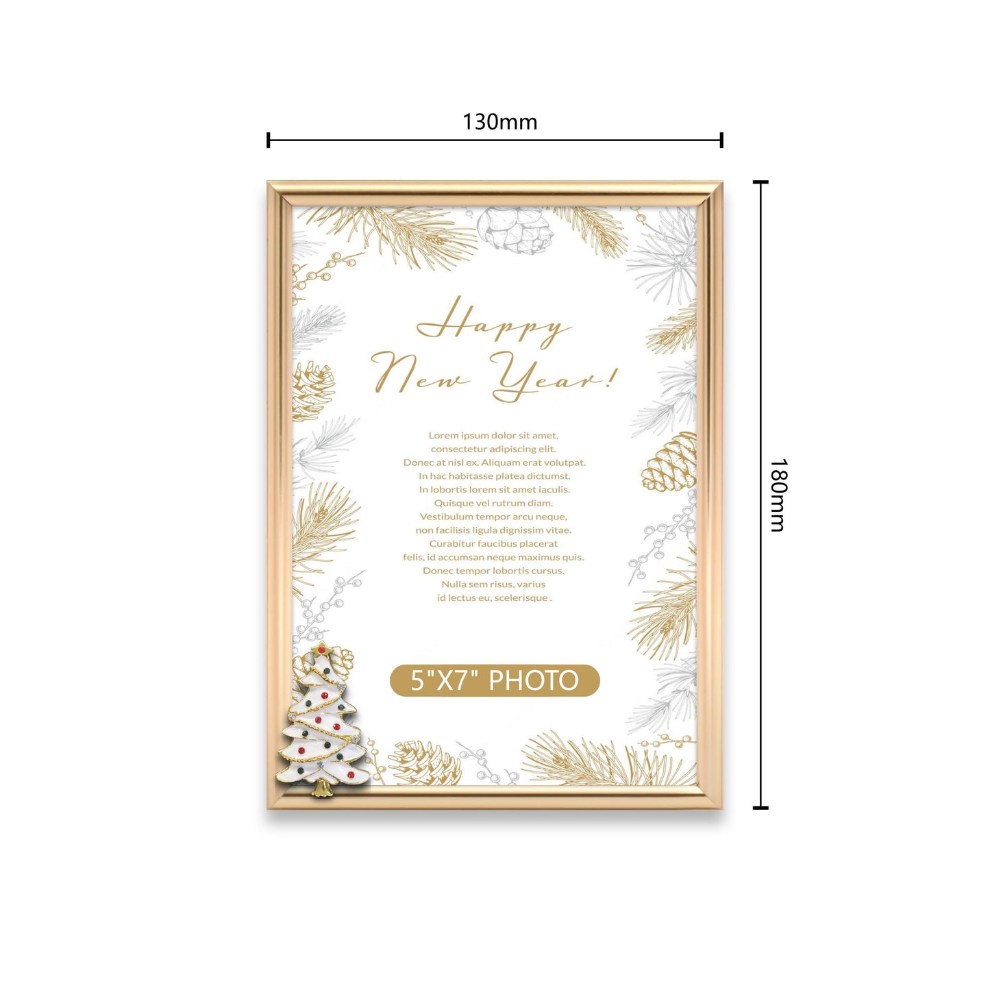 Christmas Picture Frame Photo Frame Embellished Gift for Wall and Tabletop Display (5x7, Golden)