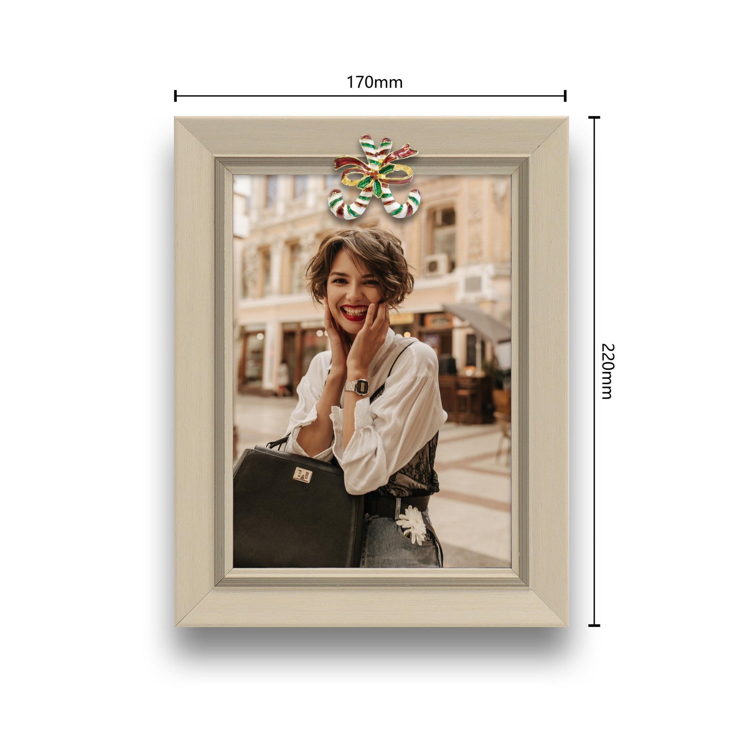 Christmas Picture Frame Photo Frame Embellished Gift for Wall and Tabletop Display (5x7, Beige)