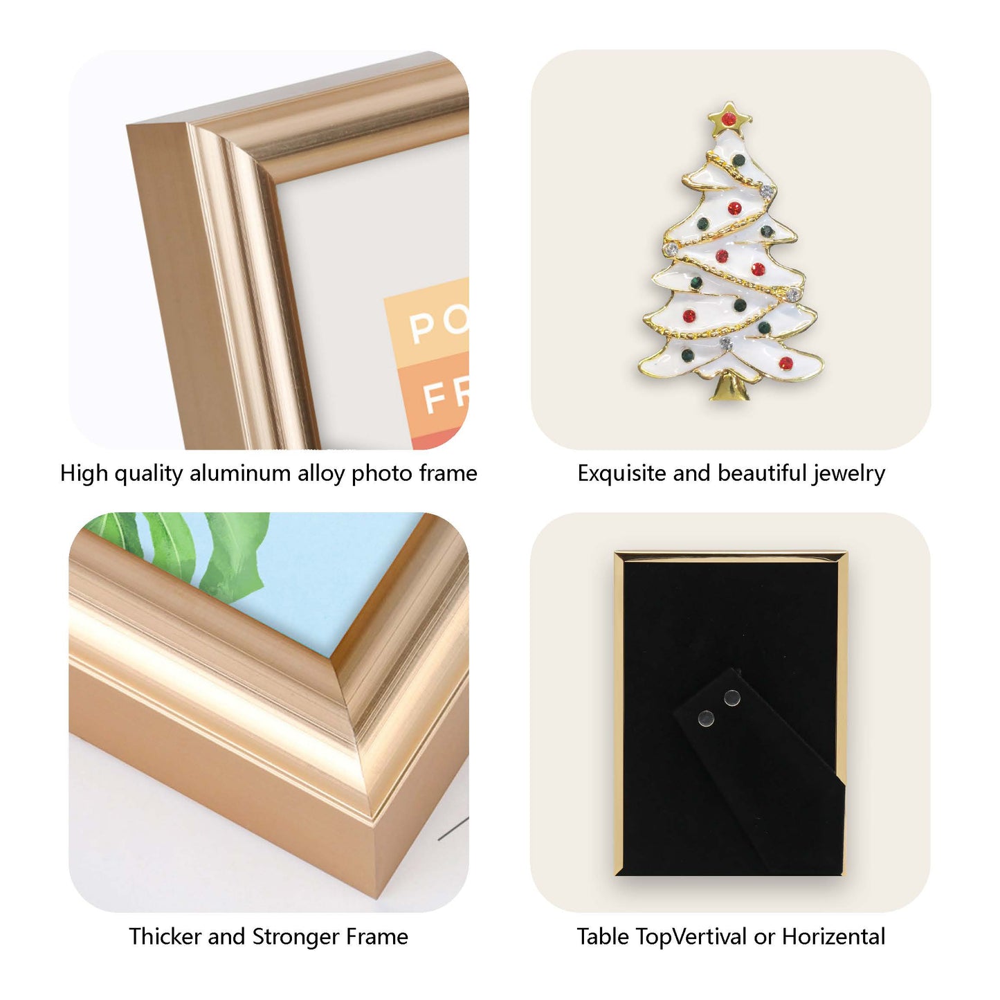 Dotride 5x7 Metal Picture Frames with Glass Panel 2 Pack, Tabletop Photo Frame with Detachable Happy and Little Girl Ornaments for Daily Family Photos, Gold and Silver