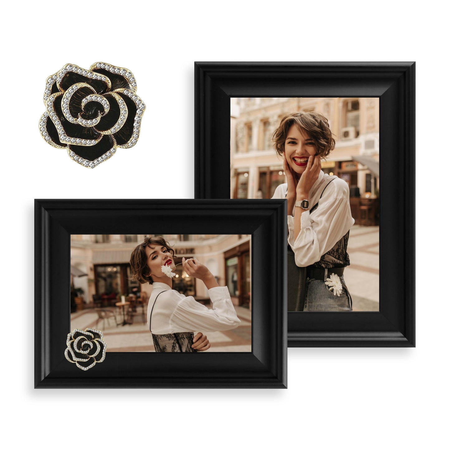 Wall photo frame decoration Dotride 5x7 & 4x6 Picture Frame with a Decoration 2 Pack, Photo Frame with a Detachable Flowers Ornament for Wall and Tabletop Display