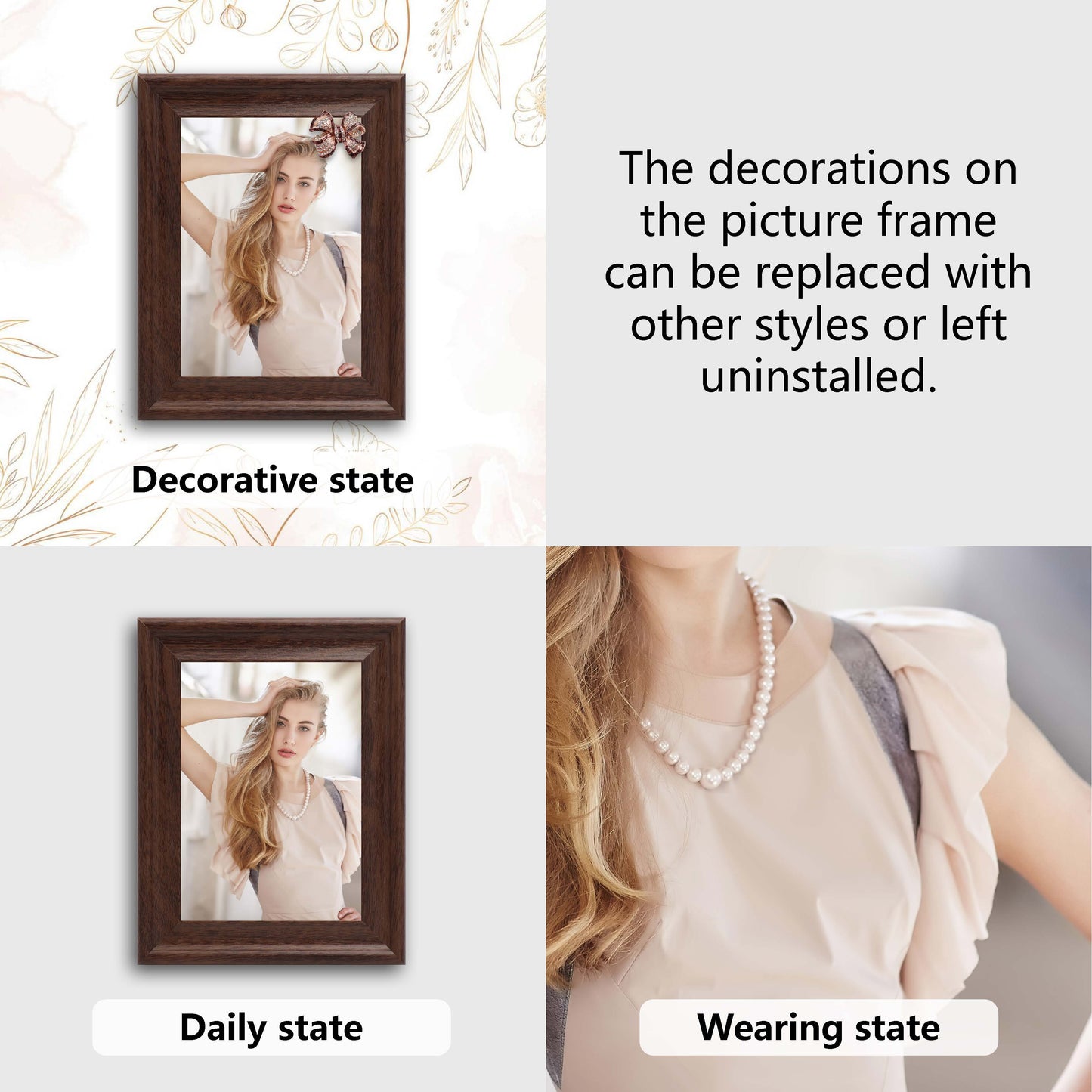 Dotride 5x7 Picture Frames with Decorations 2 Pack, Photo Frame with Detachable Bow Ornaments for Wall and Tabletop Display, Wooden Phoframe with Clear Plexiglass, White and Brown
