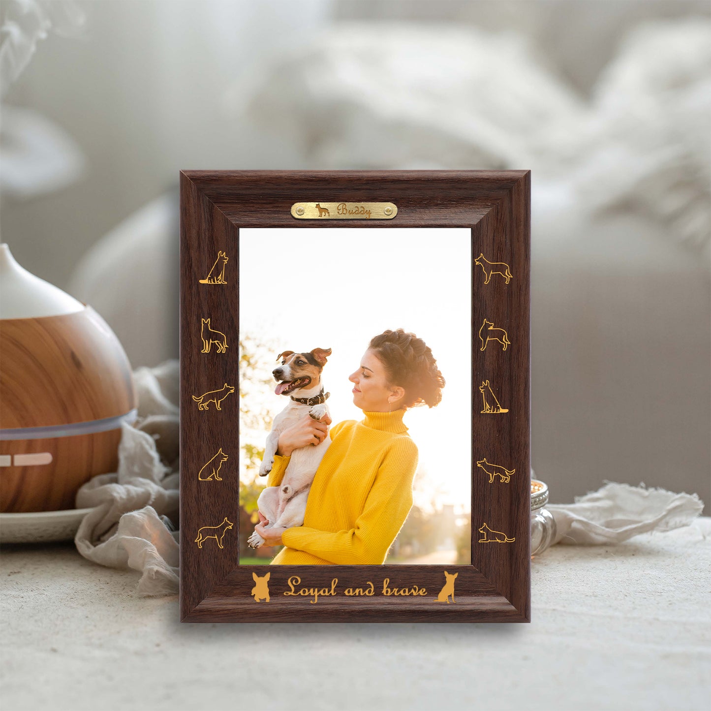 Dotride Custom Picture Frame, Wood Photo Frame with Custom Wooden Carving, Can be engraved with any text you want, suitable for Suitable for Various Themes, Dog