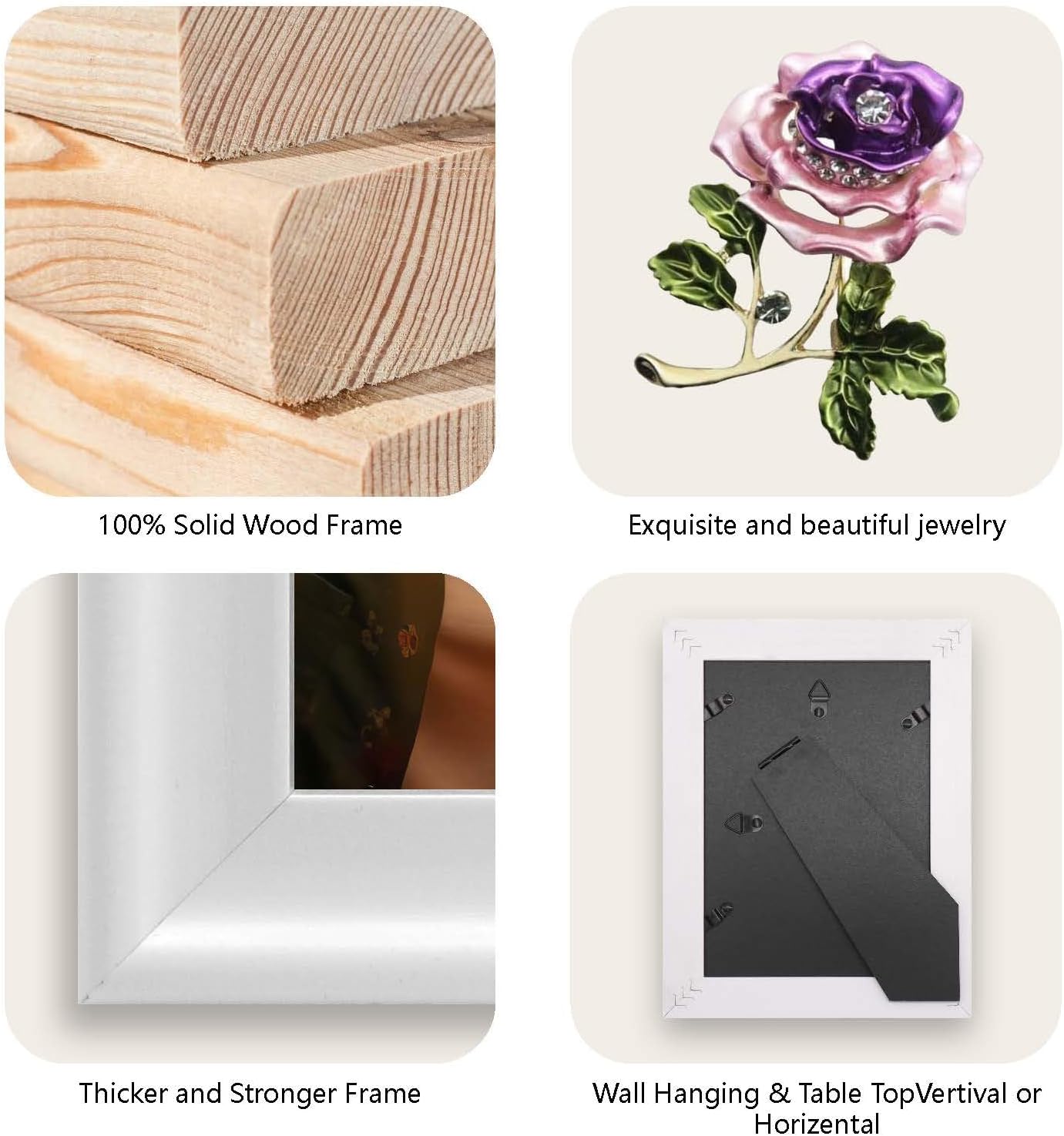 Wall Photo Frame Decoration Dotride Custom Picture Frame with a Flower Decoration, Wood Photo Frame with Custom Wooden Carving, Can be engraved with any text you want, suitable for Valentine's Day, Red Rose
