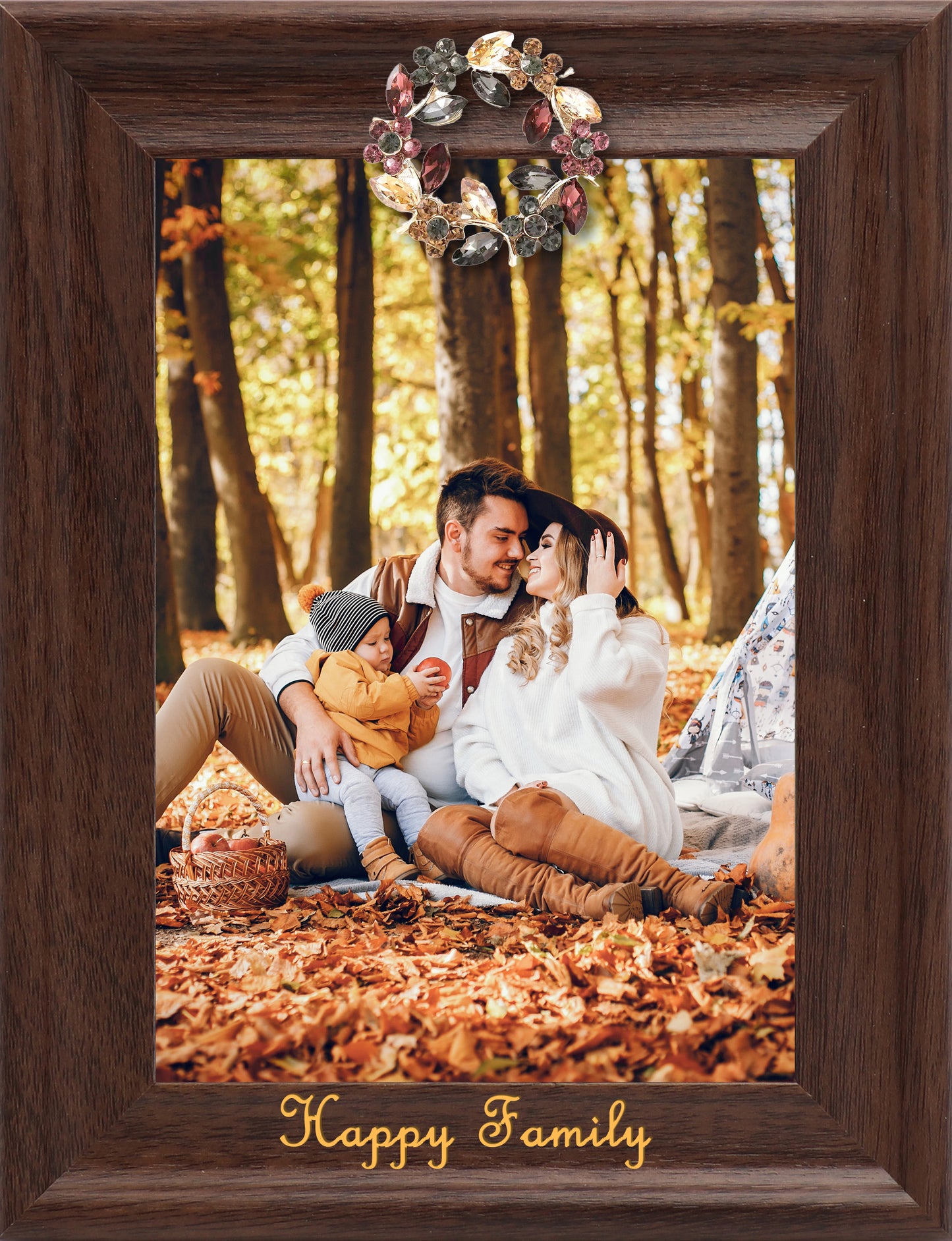 Decoration For Photo Frame Dotride Custom Picture Frame, Wood Photo Frame with Custom Wooden Carving, Can be engraved with any text you want, suitable for Suitable for Various Themes, Wreath Brown