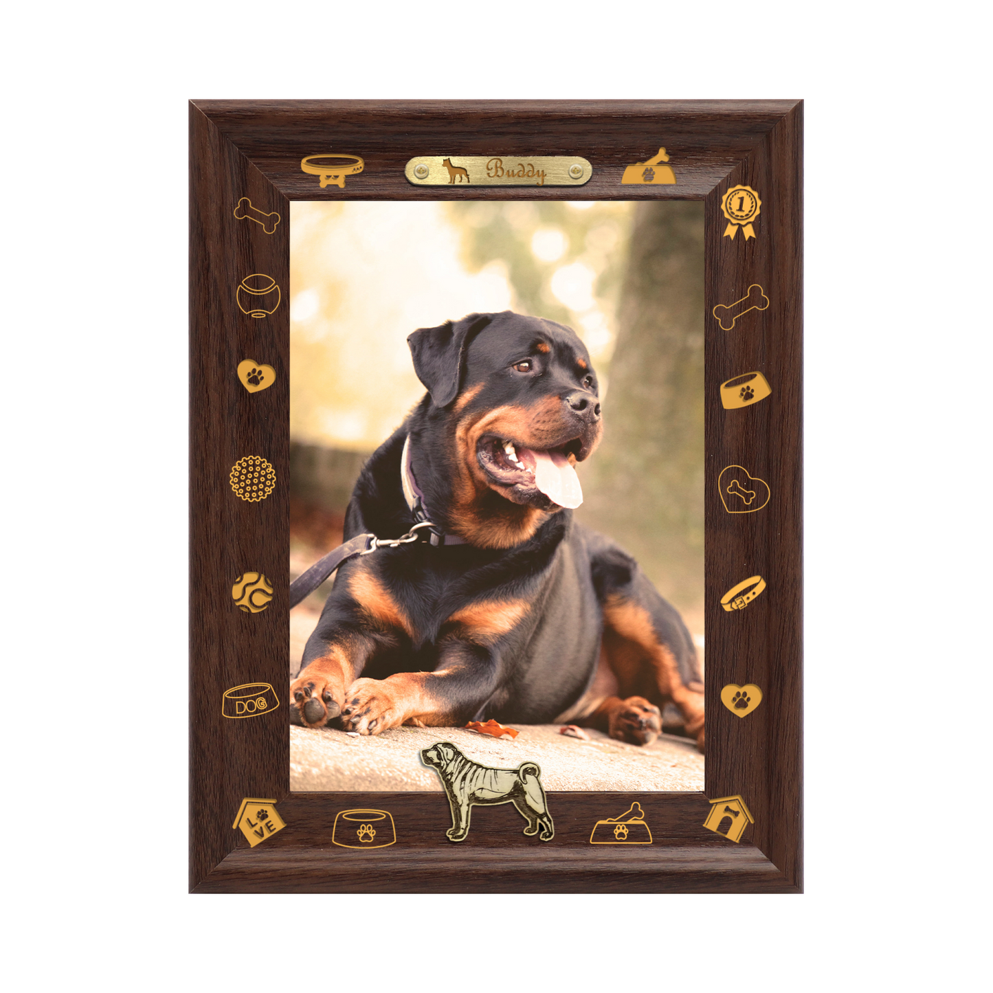 Decoration Photo Frame Dotride Custom Picture Frame, Wood Photo Frame with Custom Wooden Carving, Can be engraved with any text you want, suitable for Suitable for Various Themes, Golden Retriever