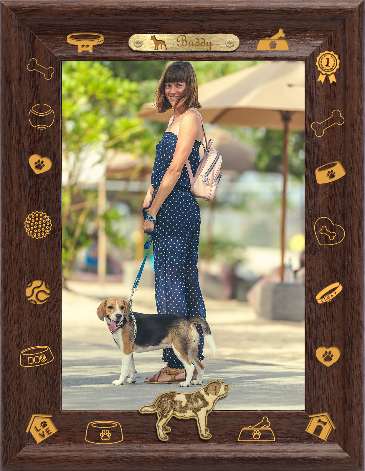 Dotride Custom Picture Frame, Wood Photo Frame with Custom Wooden Carving, Can be engraved with any text you want, suitable for Suitable for Various Themes, Golden Retriever