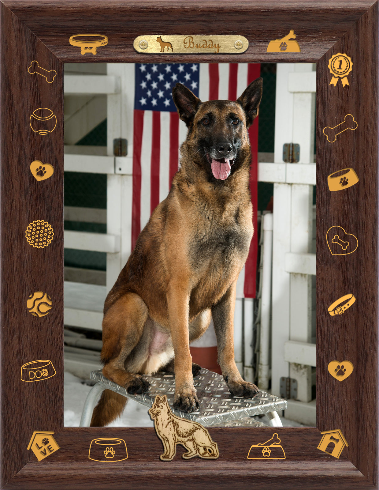 wall photo frame decoration Dotride Custom Picture Frame, Wood Photo Frame with Custom Wooden Carving, Can be engraved with any text you want, suitable for Suitable for Various Themes, Golden Retriever